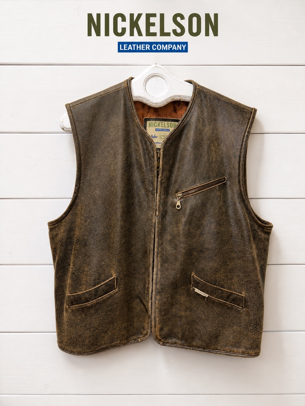 Nickelson Distressed Leather Vest – Brown – Size XL